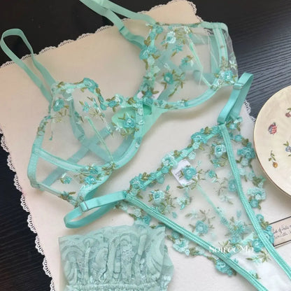 French Floral Lace Bra Set Sheer Mesh Underwire Bralette Lightweight Comfortable Sexy Lingerie for Large Bust AU S-XL MOYIS Sexy