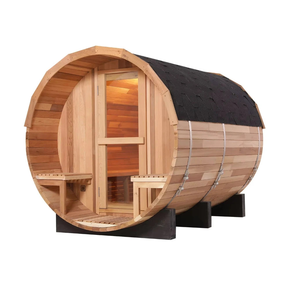 Customizable 3 Person Mini Outdoor Barrel Sauna Red Cedar Wood Dry Steam Sauna Room with Electric Sauna Heater for Cabin