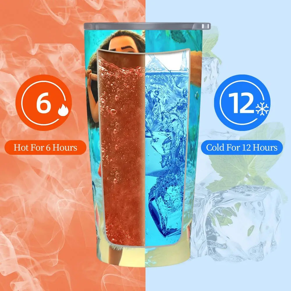 Moana and Pua Cartoon Movie Insulated Tumbler with Straws Stainless Steel Coffee Mugs Double Wall Car Bottle Cups 20oz