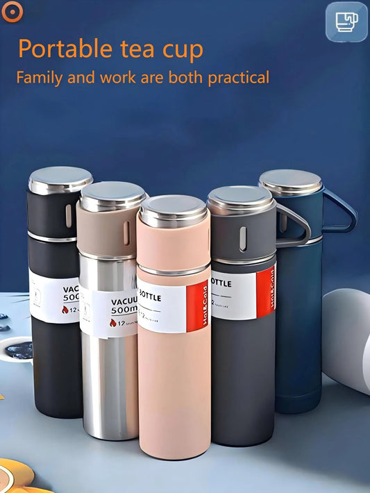 3-Lid Portable Insulated Gift Set - Premium Stainless Steel Cup for Home Outdoor, Leakproof Gift Option