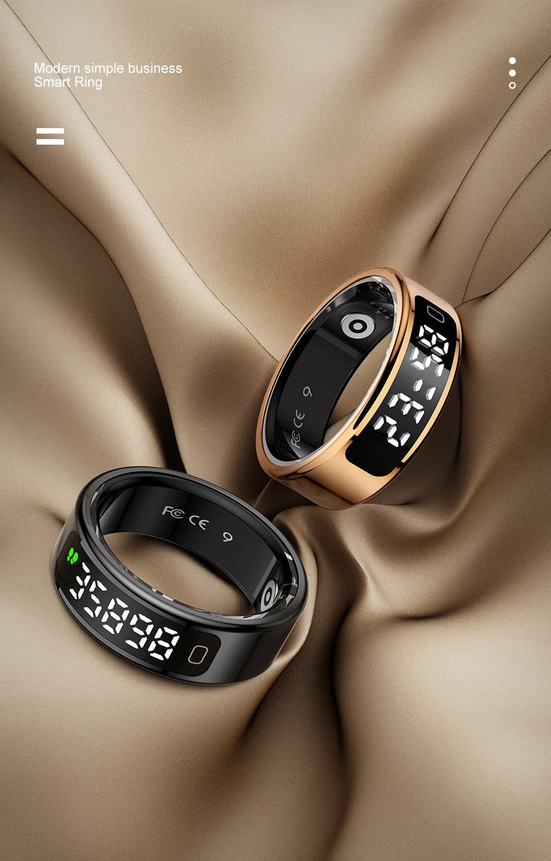 Touch Display Smart Ring R11C with Charging Box-1ATM Waterproof Step Health Tracker 5.2 BLE Heart Rate Blood Oxygen Monitor