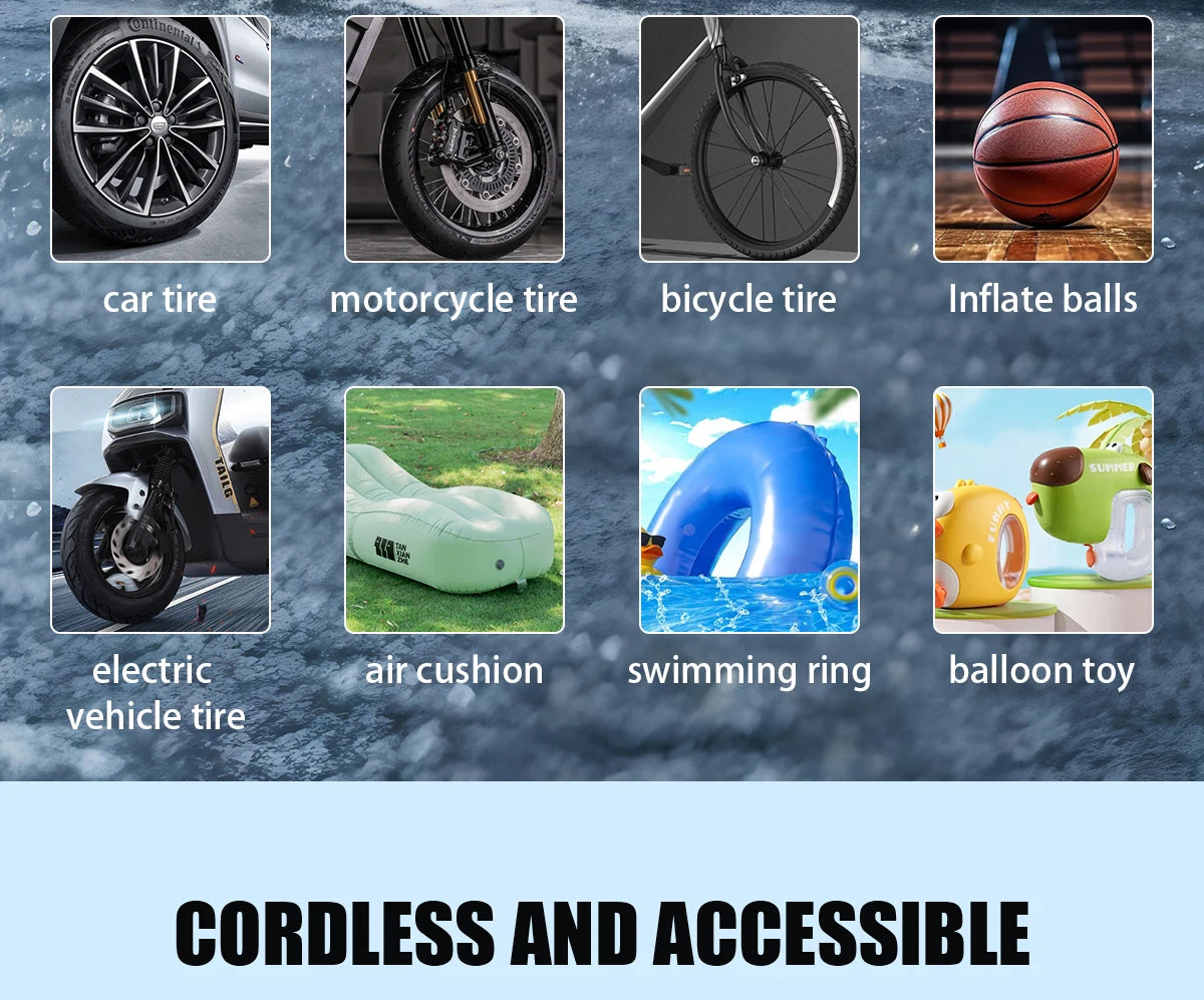 Multifunction Digital Air Pump, Portable Tire Inflator with SOS Light for Car Motorcycle Bicycle Tires, Balls, Boats, Camping