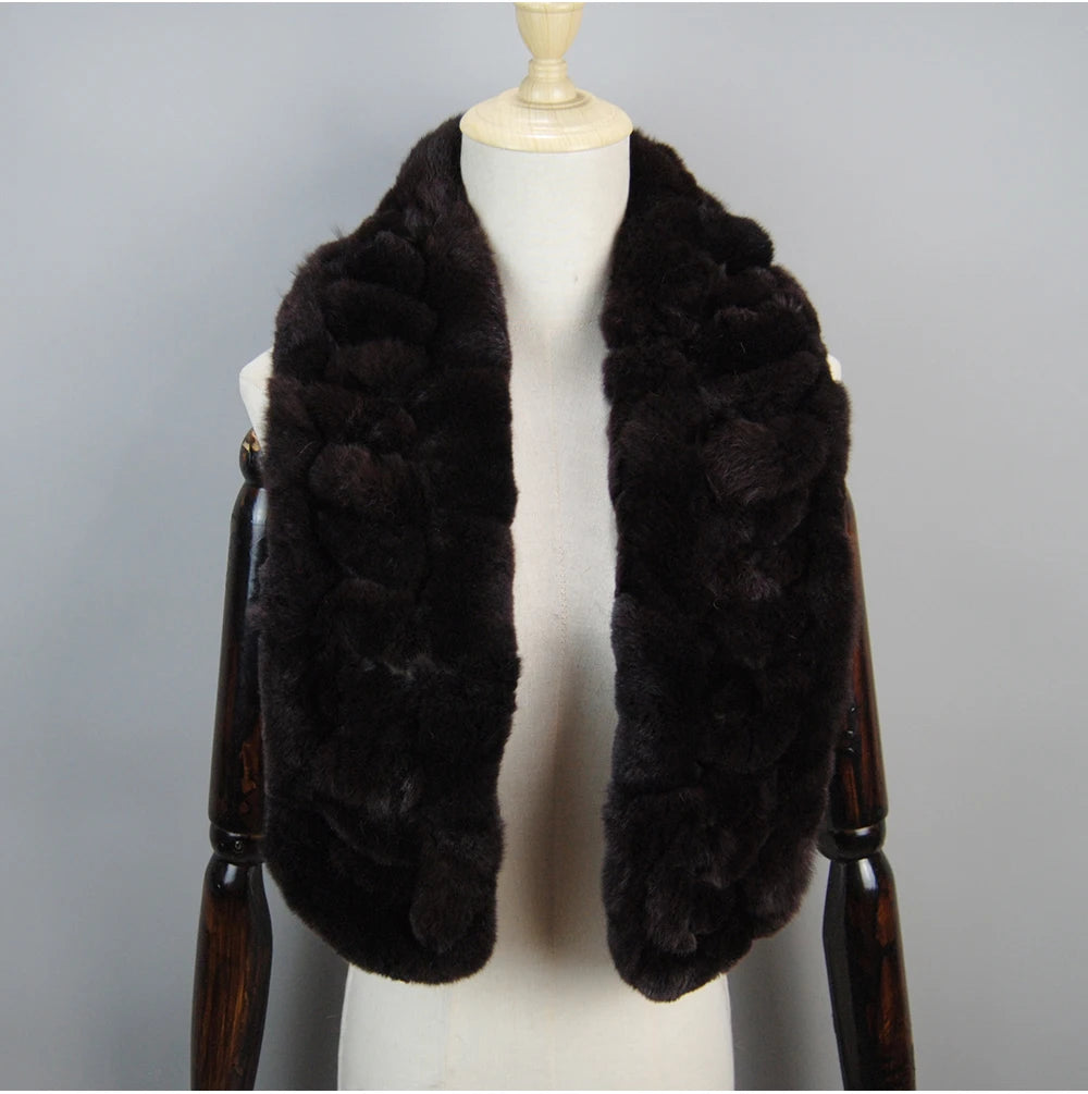 Winter Women Knitted Real Rex Rabbit Fur Scarf Natural Soft Long Style Rex Rabbit Fur Muffler Lady Warm 100% Genuine Fur Scarves