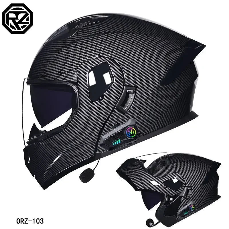 ORZ-103 Motorcycle Dual-Lens Helmet Men Women Bluetooth Full Helmet All Seasons Flip Helmet with Tail Wing DOT Certification