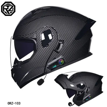 ORZ-103 Motorcycle Dual-Lens Helmet Men Women Bluetooth Full Helmet All Seasons Flip Helmet with Tail Wing DOT Certification