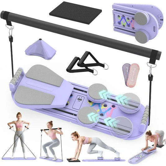 Pilates Board Pilates Reformer Set for Women 7 in 1 Foldable Pilates Equipment with Timer Portable Pilates Machine for Home Wor