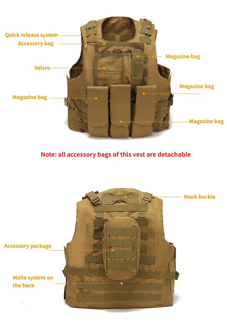 Nylon Tactical Vest Body Armor Hunting Carrier Accessories Men Combat MOLLE Camo Military Vest Outdoor CS Hunting