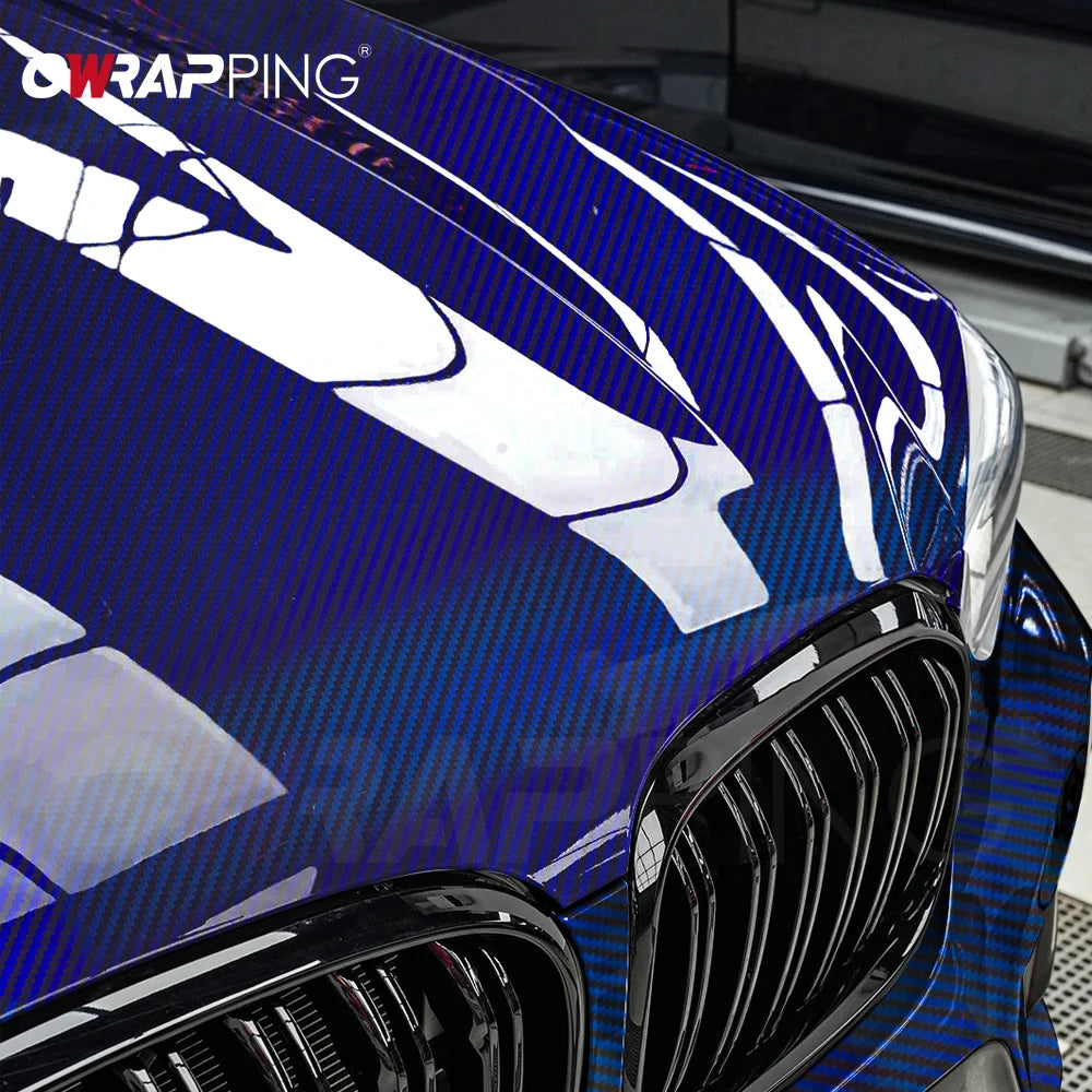 Laser Blue Carbon Fiber Car Stickers Glossy Holographic Color Change Film Self-Adhesive Vinyl Car Wrap Cover Air Release Foil