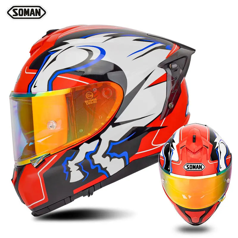 SOMAN ECE Motorcycle Helmet Adjustable Double Lenses Full Face Helmet Motocross Head Protection Anti-Fall Biker Motorbike Helmet