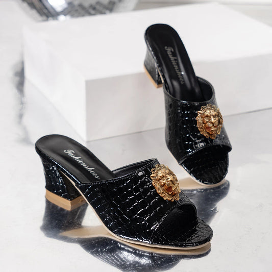 New large size thick slippers with women wearing fish mouth snake print one-line high heels fashion sandals 47