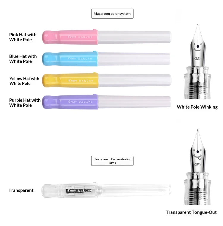 PILOT Kakuno Transparent Demo Student Fountain Pen,FKA-1SR Best for Practice,Calligraphy Available in EF/F/M Nibs Fun&Functional