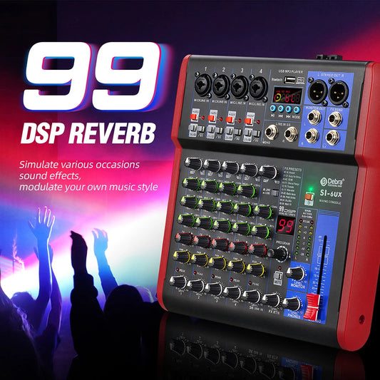 Debra Pro 6 Channel DJ Controlle With 99DSP Reverb Effect Bluetooth 5.0 USB Mixer USB For Karaoke PC Recording Condenser Mic