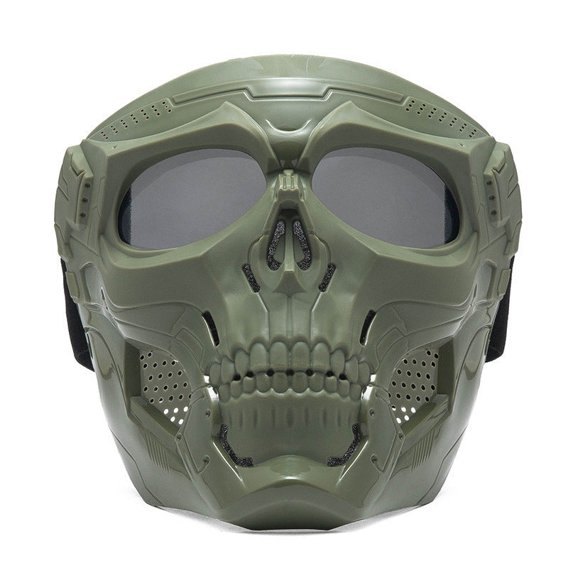 Skull Horror Off-Road Motorcycle Helmet Mask Tactical Riding Goggles Sports Harley Face Shield Black/Red- Unisex
