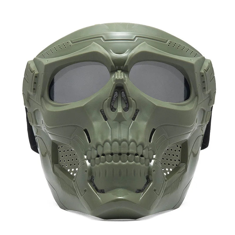 Skull Horror Off-Road Motorcycle Helmet Mask Tactical Riding Goggles Sports Harley Face Shield Black/Red- Unisex