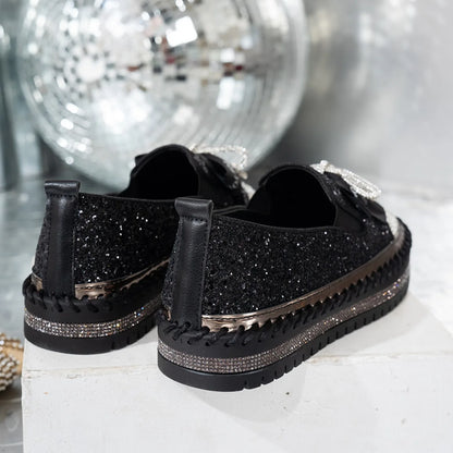 Women Sneakers 2025 New Luxury Crystals Bowknot Loafers Sequined Flat Platform Shoes Couple Fashion Plus Size Sneakers Women