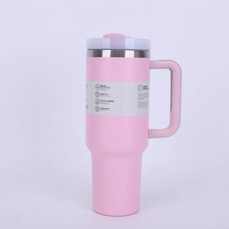 40 Oz Insulated Mug with Handle Straw and Lid. Stainless Steel Portable Drinking Mug, BPA free Keeps Water Hot or Cold Longer