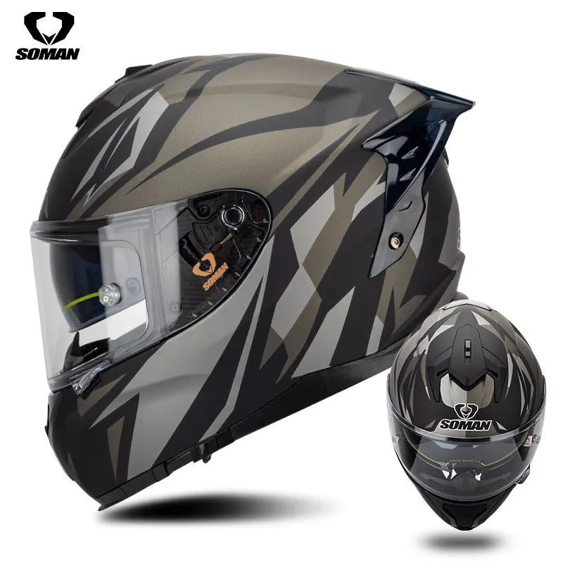 SOMAN ECE Motorcycle Helmet Adjustable Double Lenses Full Face Helmet Motocross Head Protection Anti-Fall Biker Motorbike Helmet