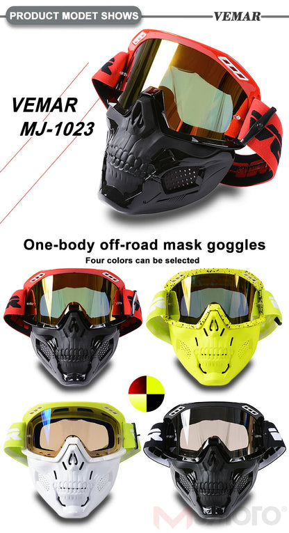 VEMAR Detachable Motorcycle Helmet Goggles Cycling Glasses Man Windproof Dust-proof Motocross Face Mask Goggles Glasses Block UV