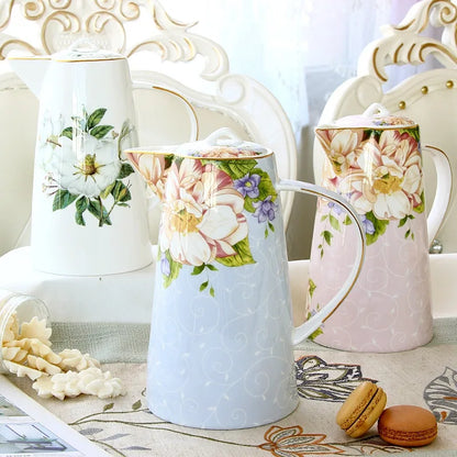 European Bone China Teapot, English Afternoon Tea Cup Set, High-Grade Porcelain Coffee Pot, Heat Resistant Kettle, 1000ml
