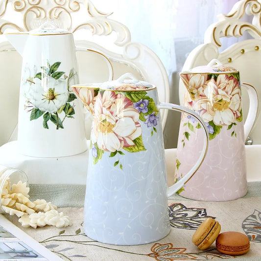 European Bone China Teapot, English Afternoon Tea Cup Set, High-Grade Porcelain Coffee Pot, Heat Resistant Kettle, 1000ml