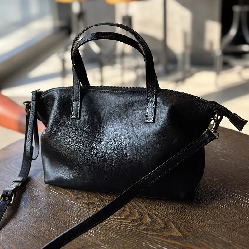 MOTAORA Full Grain Leather Shoulder Bag for Women Luxury Designer Crossbody Purse Vintage Top Handle Handbag Elegant Office Bag