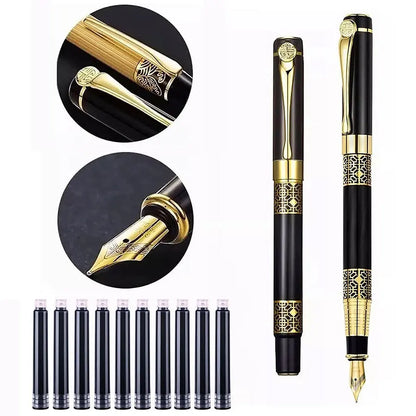 1-100Pcs/Set Retro Metal Fountain Pen Replaceable Ink Elegant Gift for Writing Stationery Office School Supplies