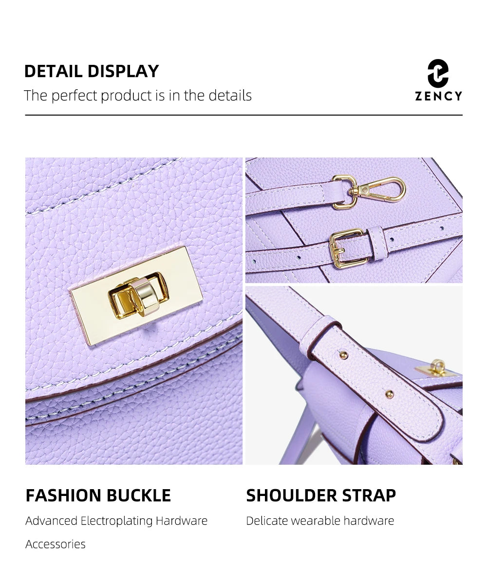 Zency Luxury Genuine Leather Tote Bag For Women Elegant High End Bag Shoulder Crossbody Handbag Top Handle Bags Noble Purple Bag