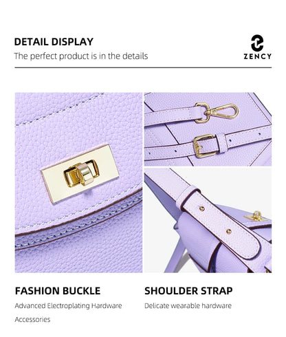 Zency Luxury Genuine Leather Tote Bag For Women Elegant High End Bag Shoulder Crossbody Handbag Top Handle Bags Noble Purple Bag