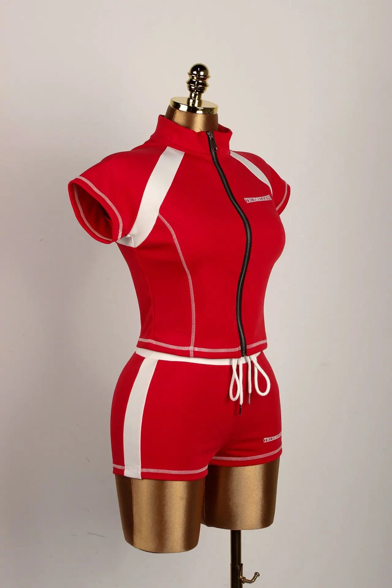 2025 Summer European and American Street Spice Girl Style Zipper Cardigan Slim Casual Sports Short-sleeved T-shirt Top Set