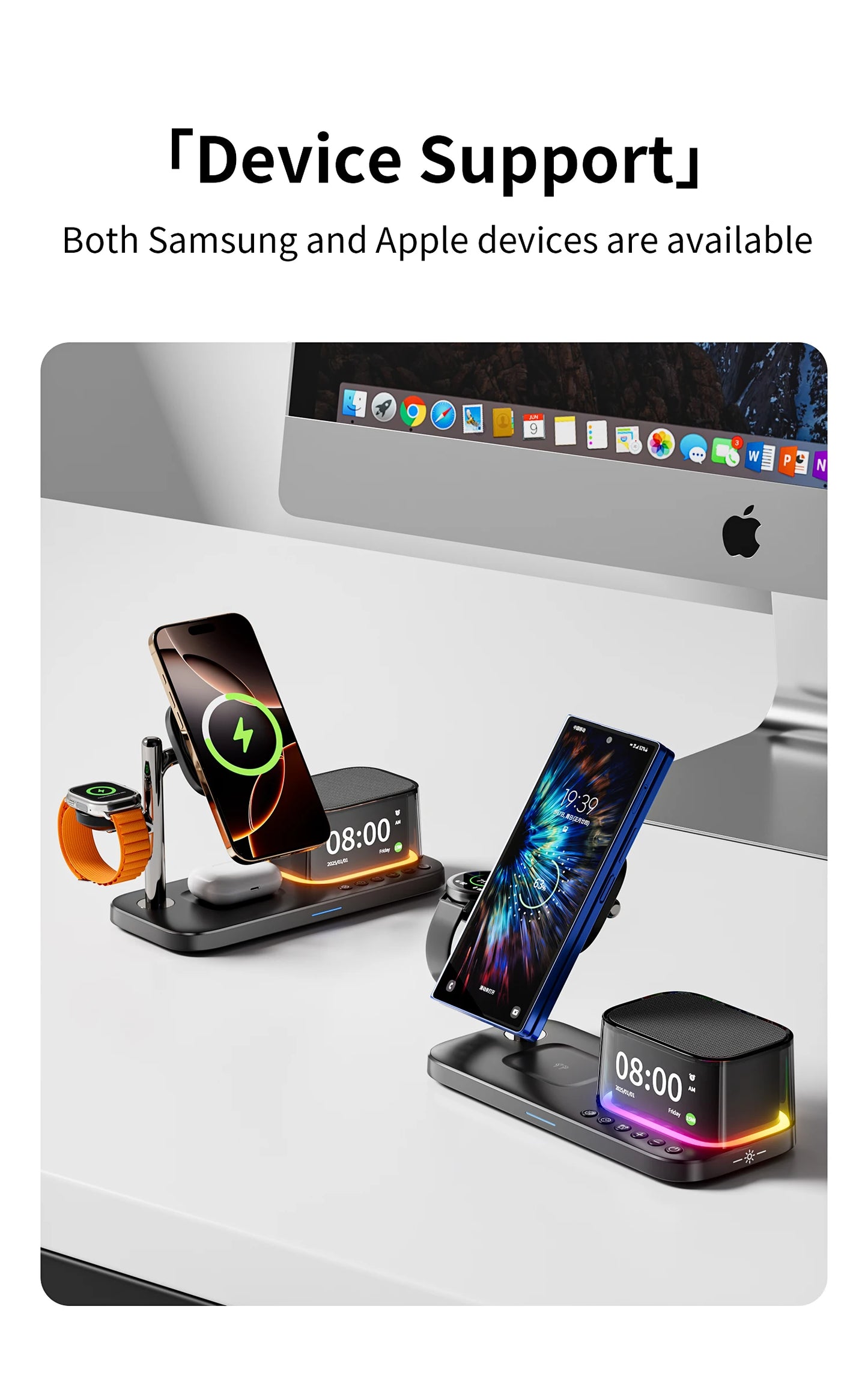 25W QI2 Wireless Charger with Wireless Speaker Digital Clock 3 in 1 Wireless Magnetic Charger for Iphone17 Charger Fast Charging