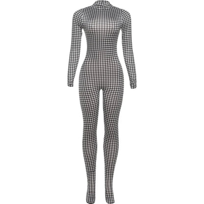 Weird Puss Sexy Snake Print Foot Jumpsuit Women Zip Spring Trend O-Neck Full Sleeve Stretch Street Clubwear Workout Overalls