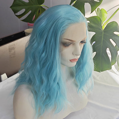 Sky Blue Wave Hair Synthetic Lace Wig Loose Wave Light Blue Hair Lace Front Wigs Women Cosplay Makrup Use Heat Fiber Blue Hair