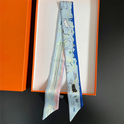 Luxury Brand Horse Bag Scarf 2024 New Design Womens Silk Scarf Fashion Head Scarf Headwear Long Skinny Scarves Bag Accessories