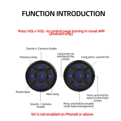 Wireless Bluetooth 5.0 Remote Controller Media Button Car Motorcycle Bike Steering Wheel Music Play for IOS Android Phone Tablet