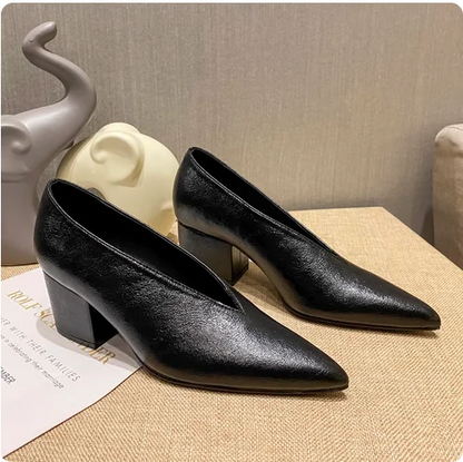 Sandals Luxury Brand Sexy Dress Shoes Elegant Chunky High Heeeled Pumps Sexy Pointed Toe Evening Shoes Women Shoes V Cut Shoes