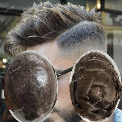 Super Micro Skin Grey 1B65 1B40 Human Hair Toupee Natural Hairline Hair Loss Solution Durable Black White Prosthes Replacement S