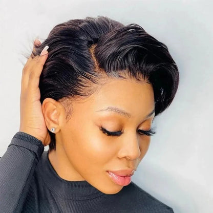hort Lace Front Wigs for Black Women Human Hair Pixie Cut Wig Pre Plucked T Part Lace