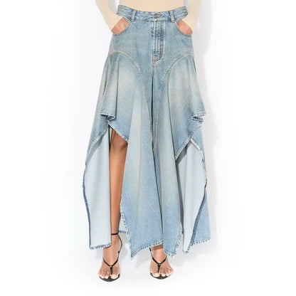 Irregular ruffled denim flared pants for women - high-waisted, loose-fitting, slimming, floor-length pants. 2026 new style.