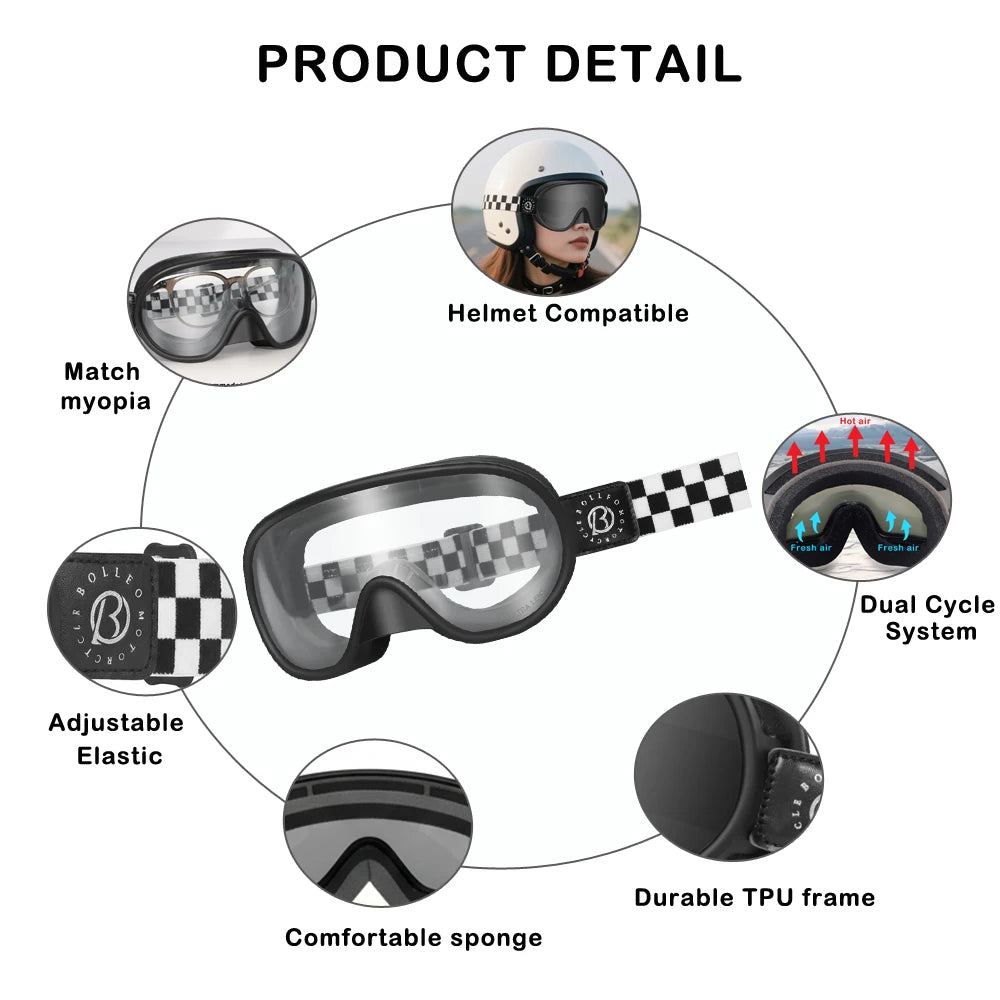 Vintage Motorcycle Goggles Over Glasses Photochromic UV400 Dirt Bike Goggles for Men Women Dual-Cycle Defogging Racing Glasses