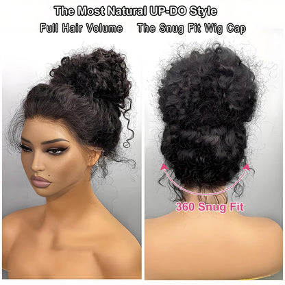 No Glue Upgrade Invisi Strap 360 Full HD Lace Frontal Kinky Curly Wig Black Human Hair 360 Drawstring Deep Water Wigs Glueless