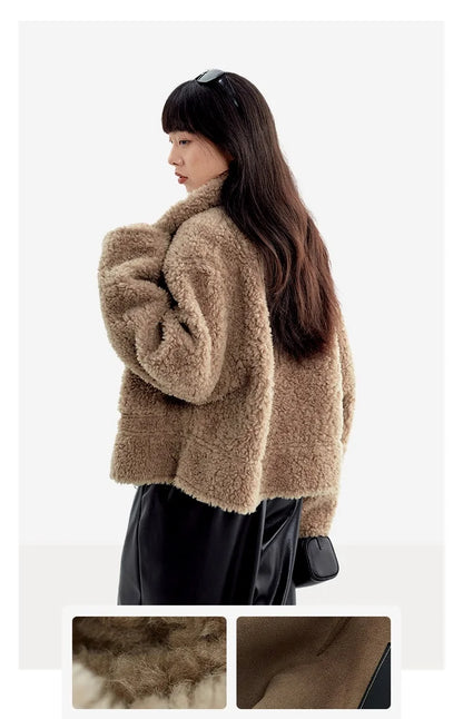 Teddy Style 100% Wool Coat ~ Women's Short Lazy-Style Jacket Loose Top Autumn and Winter New Model 2025 Faux Fur