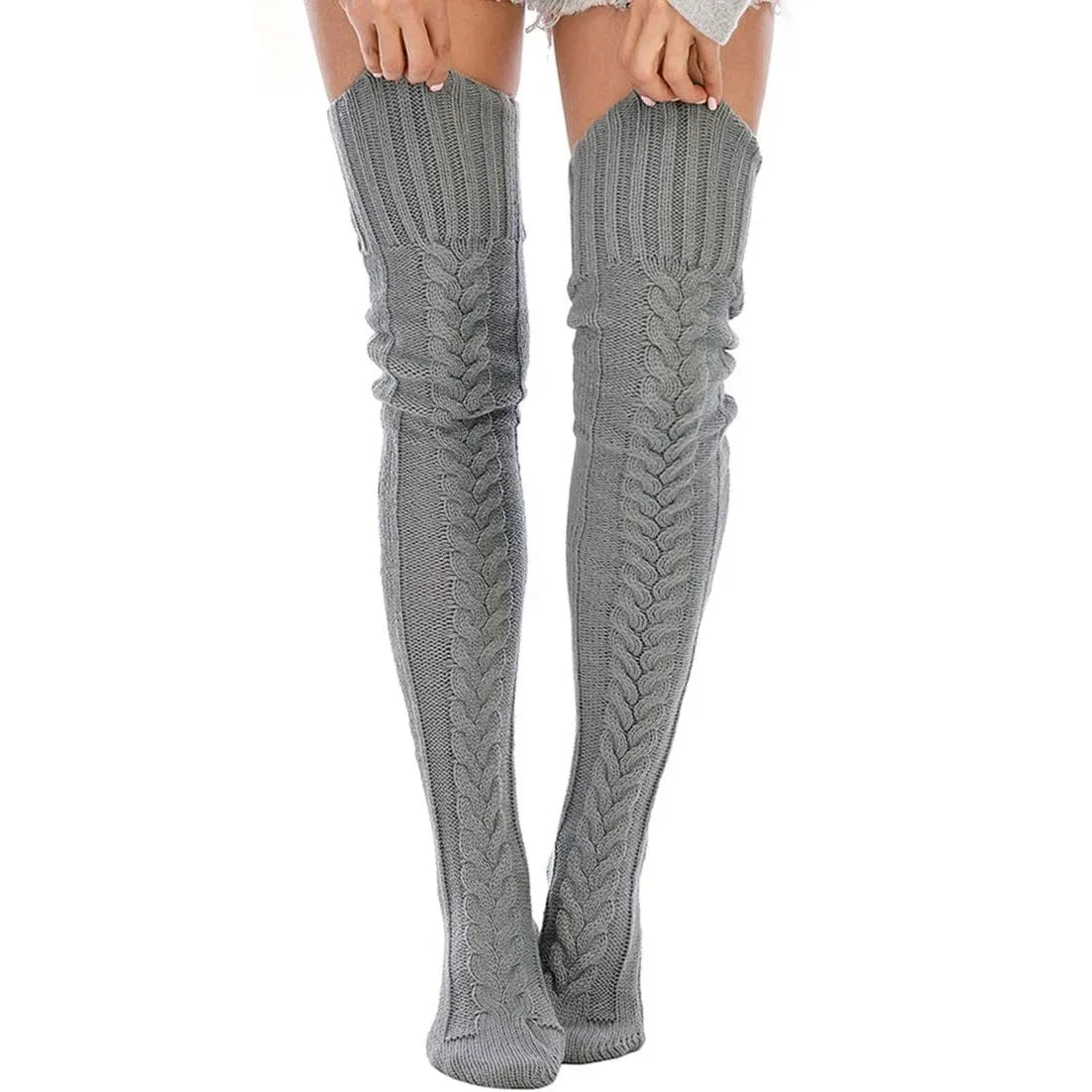 TRALOW Women's Thigh High Socks Over the Knee Cable Knit Boot Socks, Long Warm Fashion Leg Warmers Winter For Party Cosplay Yoga