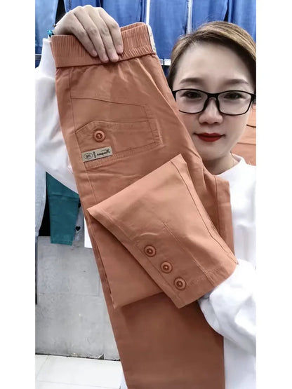 Women Cotton Linen Harun Pants Summer Loose New 2023 Ladies High Waist Versatile Thin Slim Casual Pants Female Nine-Point Pants