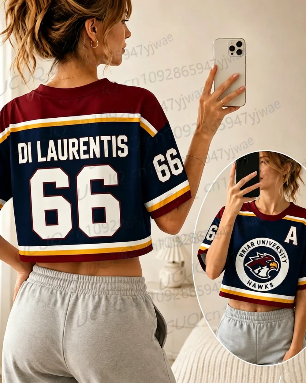 Summer Women's Off Campus Briar University Graham 44 DI LAURENTIS 66 Crop Top Football Jersey Short Sleeve Crop T-shirt Tops