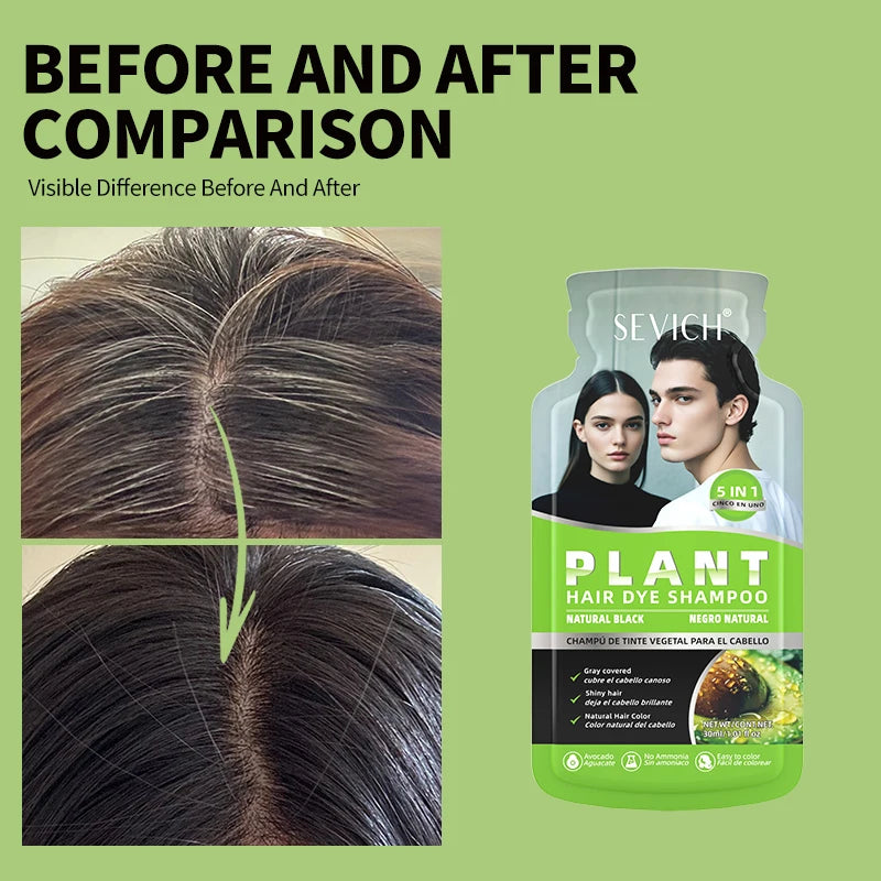 Pure Natural Herbal Black Hair Dye Shampoo for Women&Men 5 In 1 Bubble Plant Hair Color Shampoofor Gray Hair Non-irritating