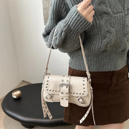 Shoulder Bag for Women Pink Underarm Bags PU Leather Crescent Bags with Rivet Small Y2k Purses Trendy Armpit Purse