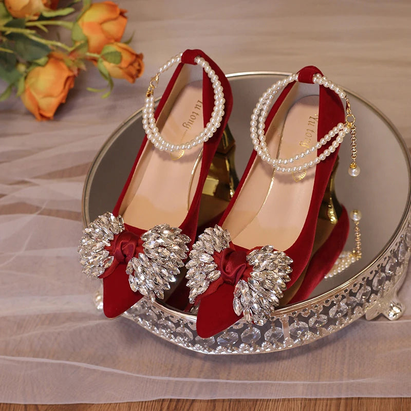 Red Wedding Shoes Women's 2025 New High Heels