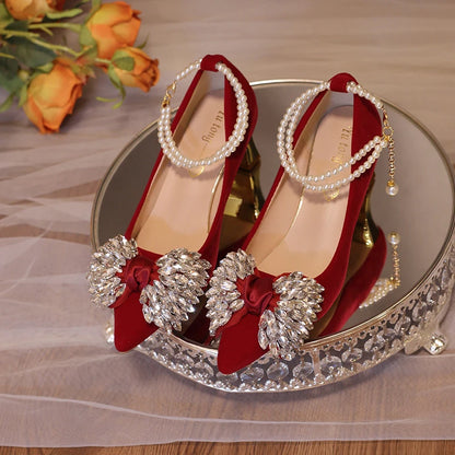 Red Wedding Shoes Women's 2025 New High Heels