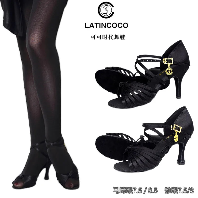 SW Latin Dance Premium Elegant Professional Women's Medium High Heel Soft Sole Ballroom Competition Dance Shoes for Practice