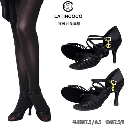 SW Latin Dance Premium Elegant Professional Women's Medium High Heel Soft Sole Ballroom Competition Dance Shoes for Practice